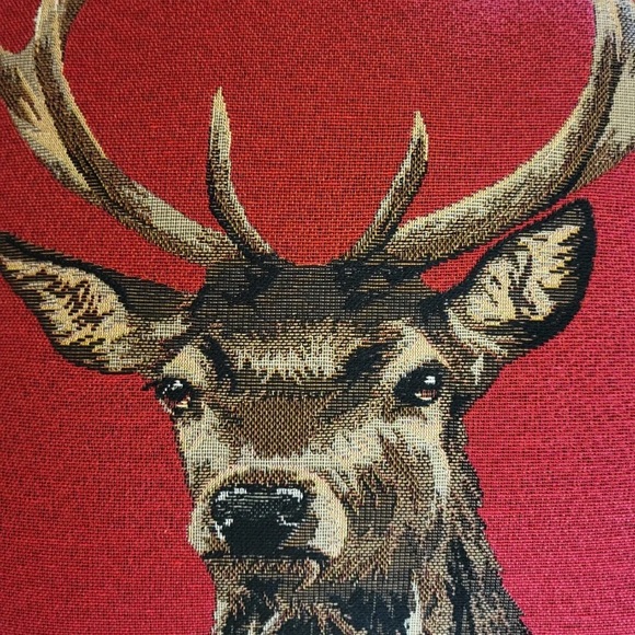 Hines of Oxford Stag on Red Tapestry 18" Toss Pillow Decorative Buck Deer Throw - Picture 2 of 12